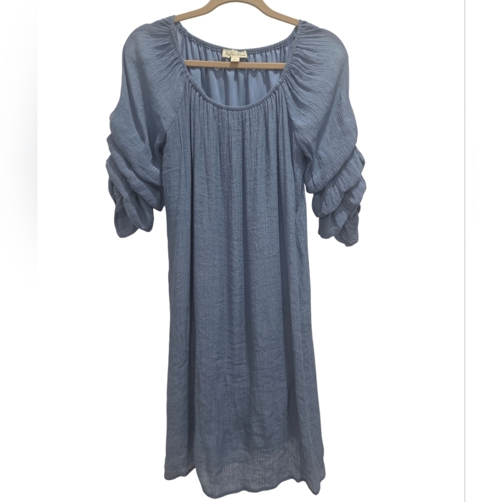 Indigo Rose Puff Sleeve Dress,large